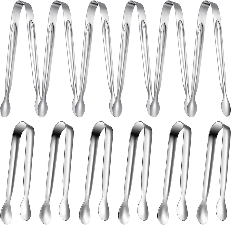 12 Pieces Sugar Tongs Ice Tongs Stainless Steel Mini Serving Tongs Appetizers Tongs Small Kitchen Tongs for Tea Party Coffee Bar Kitchen (Silver, 4.3 Inch)