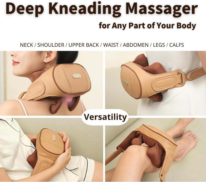 Neck Shoulder Massager with Heat, Cordless 4D Shiatsu Kneading Neck Massager for Shoulder, Back, Lumbar and Calve, Ideal for Valentine's Day Gift! (Sandy Brown)