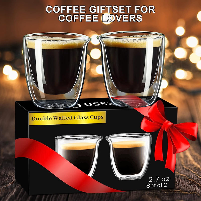 PARACITY Espresso Cups Set of 2, Double Walled Espresso Shot Glass with Spout, High Borosilicate Glass Expresso Coffee Cup, Expresso Shots Cup, Clear Glass Espresso Accessories 2.7 OZ