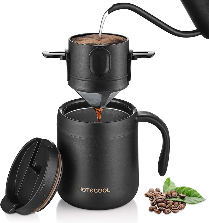 ONEISALL Camping Portable Coffee Maker Set with Stainless Steel Coffee Mug + Collapsible Pour Over Coffee Filter - for Travel Camping Offices Backpacking