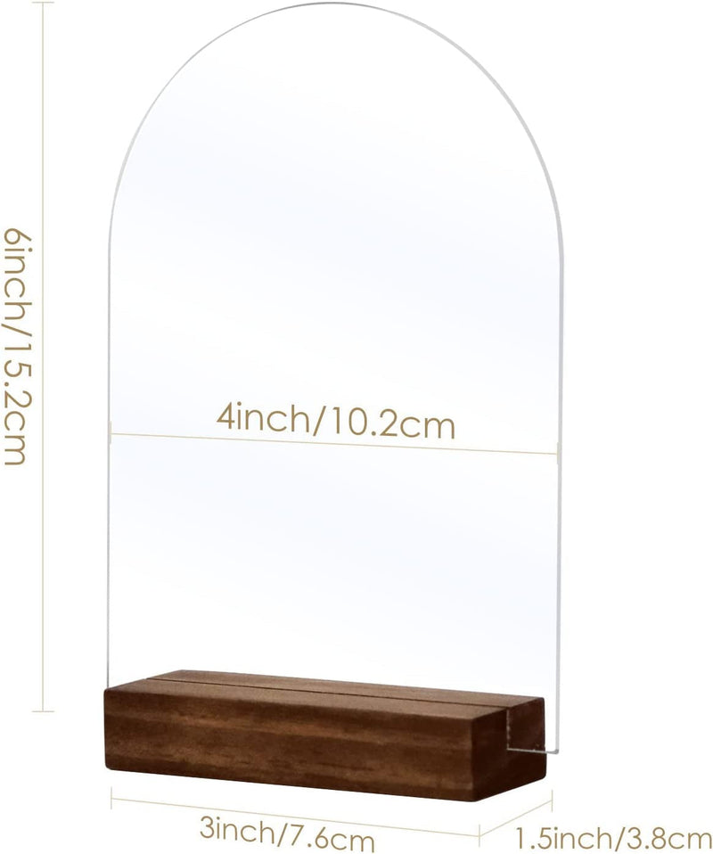 4X6 Inch Arch Acrylic Sign with Wood Stand-10 Pack Clear Blank Arched Acrylic Sheets with Wood Base, DIY Arch Acrylic Sign Blank for Wedding Table Numbers Menu Signs Bar List Sign