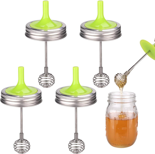 4 Pack mason jar honey dipper lid, Honey Dispenser. Stainless steel stirring stick, coffee stirring stick, suitable for drinks/cocktails/coffee/hot tea/milk/beverages (green)