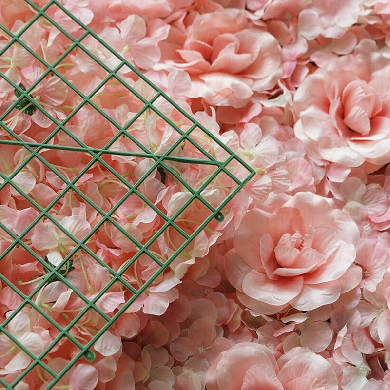 12 Pack Artificial Flower Wall Panels - Hydrangea and Rose Backdrop for Wedding and Events - Pink 12 PCS