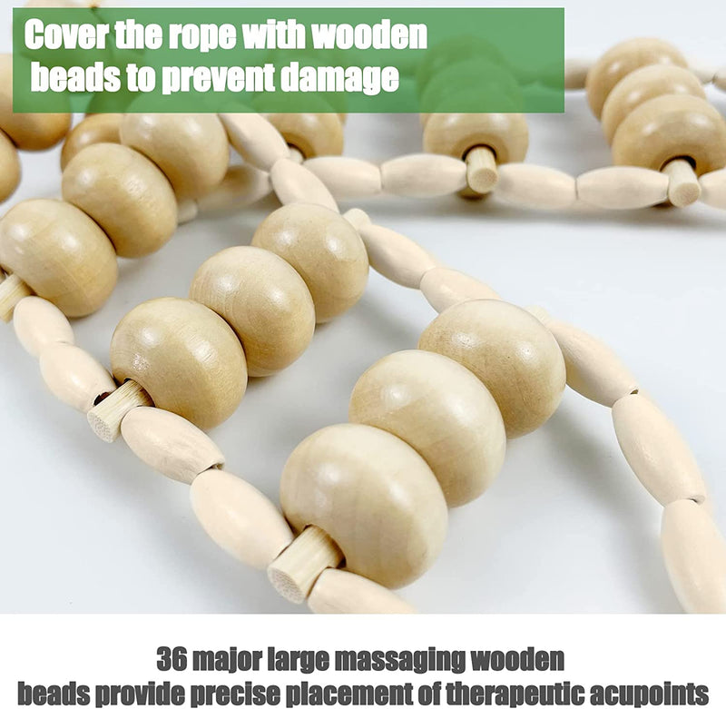 Wood Back Massage Roller Rope,Wood Therapy Cellulite Massage Tools,Self Massage Tools for Neck Leg Back Pain Relief 43.3 inches (23.6 x 3 inches Rolling Surface)