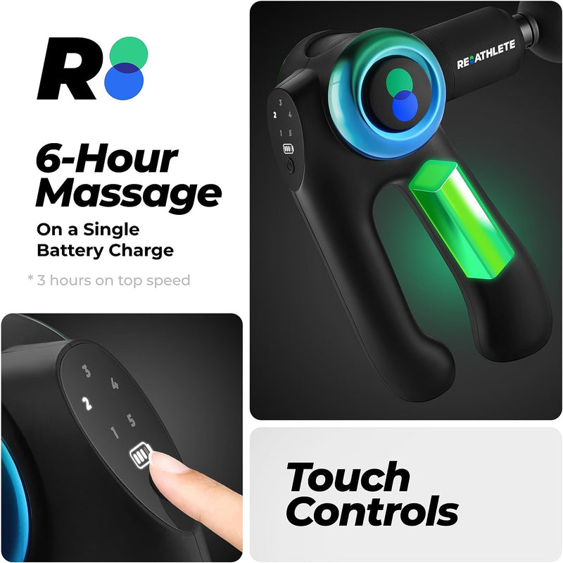 REATHLETE DEEP4S Percussive Therapy Device - Massage Gun for Muscle Treatment - Handheld, Wireless Deep Tissue Massage - Ideal for Back, Shoulder, Arms, Glutes, Calf's - Full Body Pain Relief