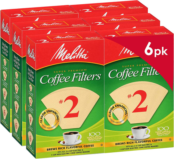 Melitta #2 Cone Coffee Filters, Natural Brown, 100 Count (Pack of 6) 600 Total Filters