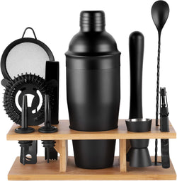 JNWINOG 11Pcs-Cocktail Shaker Set Black Bartending Kit 25oz Cocktail Bar Set Cocktail Mix Drink Making Kit Professional Bar and Home Drink Bar Tools for Bartender(Matte Black)