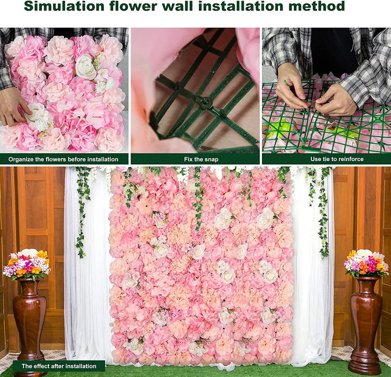 3D Flowers Wall Panel - Artificial Rose Mat for Home Party and Wedding Decor - 12 Pcs - 15 x 15 Inches