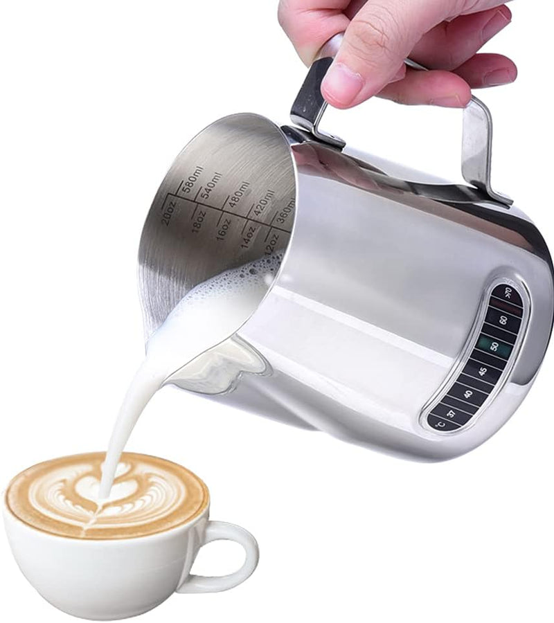 Milk Frothing Pitcher, Dailyart 12oz/350ML Milk Frother Cup 304 Stainless Steel Espresso Milk Steaming Pitcher with Art Pen, Espresso Machine Accessories Milk Pitcher for Cappuccino, Latte Art