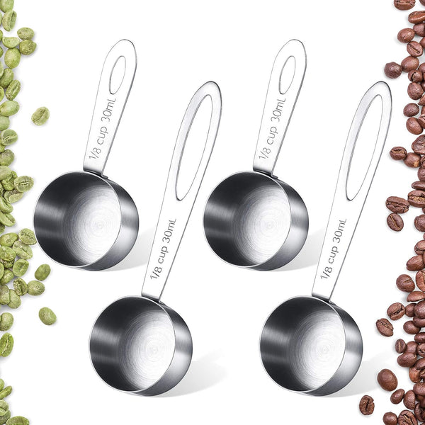 4 Pieces Coffee Scoop Tablespoon Stainless Steel Coffee Measuring Scoops, Including 2 Pieces Short Handled and 2 Pieces Long Handle Coffee Scoops for Coffee, Tea, Sugar and Milk, 30 ml
