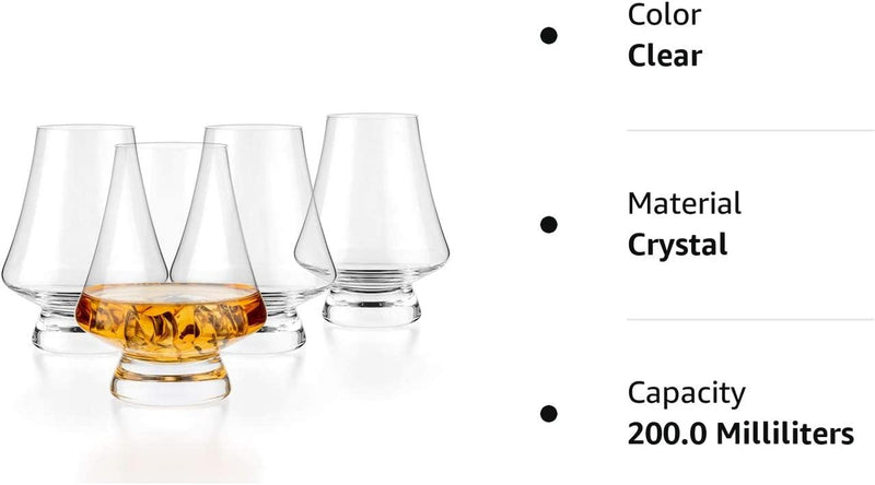 LUXBE - Bourbon Whisky Crystal Tasting Glass Snifter, Set of 4 - Classic Tasting Glasses with Narrow Rim - Handcrafted - Good for Cognac Brandy Scotch - 7-ounce/200ml