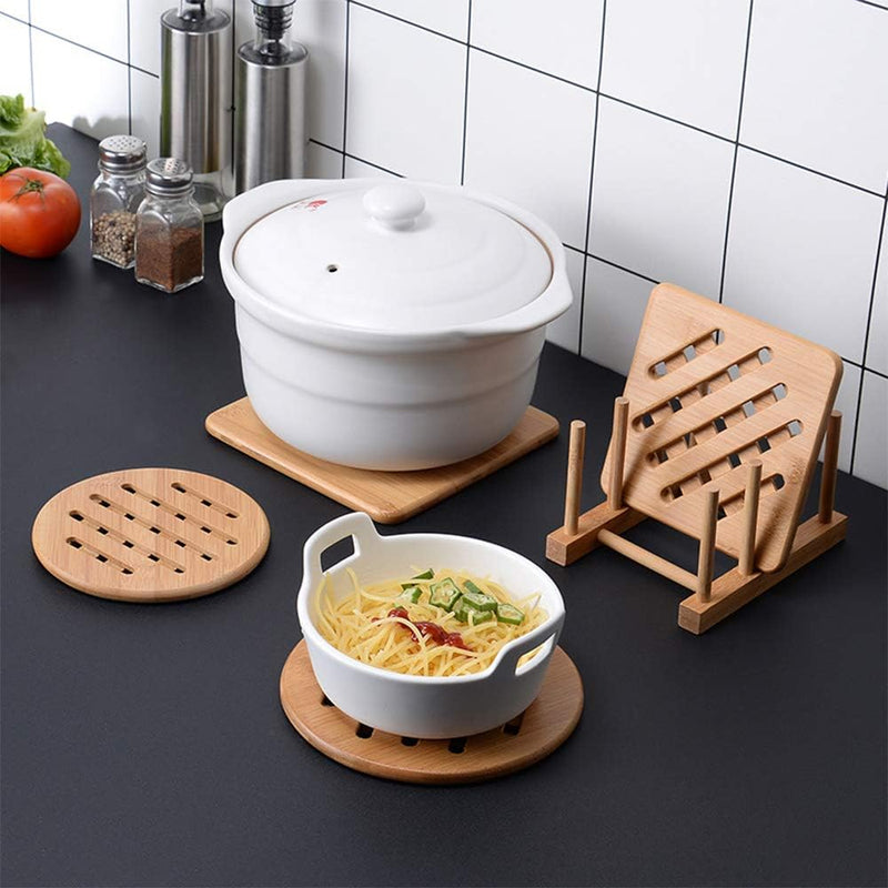 Bamboo Trivet, Desk Protector Mat Set with Hot Plate Holder for Hot Dishes/Pot/Bowl/Teapot/Pads, Heat Resistant Trivet