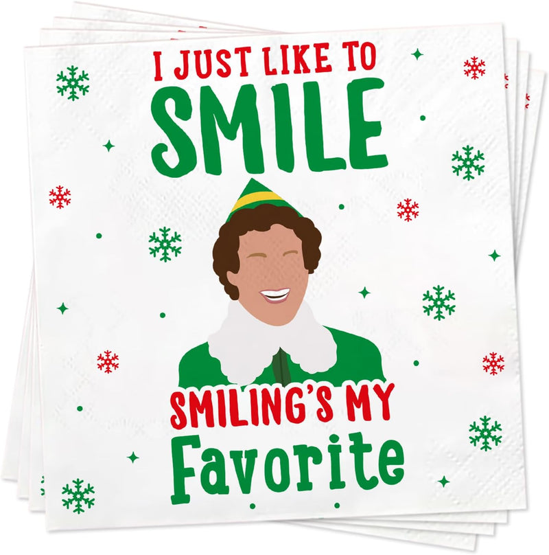 Funny Christmas Cocktail Napkins, 50 Pack Elf Beverage Paper Napkins, Buddy The Elf Christmas Party Supplies, Holiday Home Table Decorations, 3-Ply, 6.5x6.5 inch