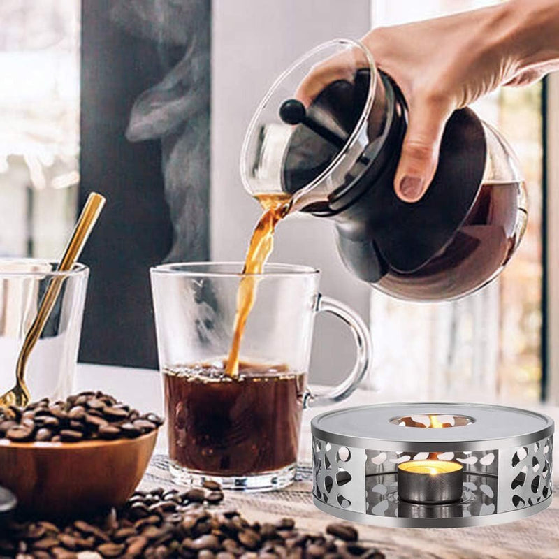 LIYONGHE Stainless Steel Teapot Warmer Base Round Tea Pot Warmer with Hollow Frame Design Candle Holder, Coffee and Milk, Universal Teapot Heater