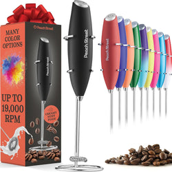 Powerful Handheld Milk Frother, Mini Milk Frother, Battery Operated Stainless Steel Drink Mixer - Milk Frother Stand for Milk Coffee, Lattes, Cappuccino, Frappe, Matcha, Hot Chocolate. Great Gift