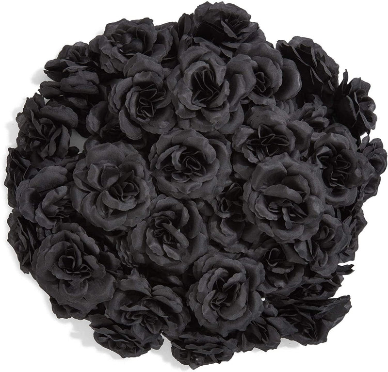 50 Pack Artificial Black Roses - 3 Inch Silk Flower Heads for Wedding Decorations Wall Art DIY Crafts