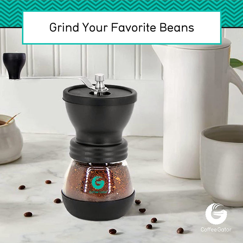 Coffee Gator Hand Coffee Bean Grinder Mill For Espresso, Adjustable Bean Settings, Hand Crank, Portable, Saves Energy - Manual Burr Grinders for Drip Espresso French Press
