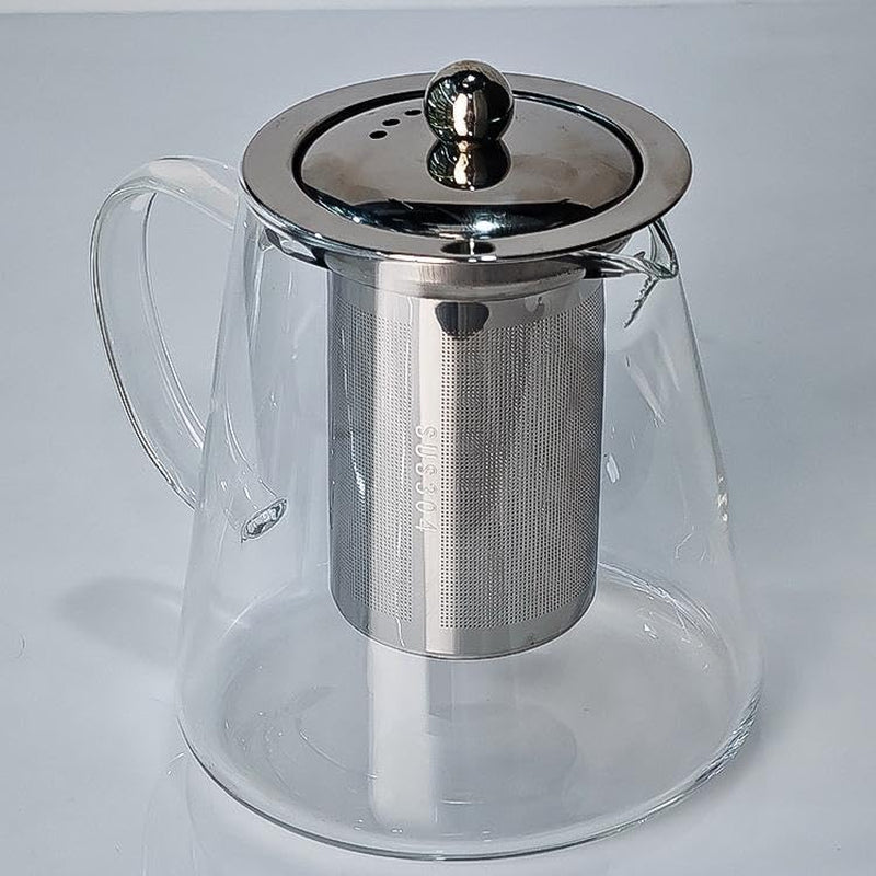 Clear Glass Tea Kettle with Stainless Steel Infuser and Lid, Borosilicate Glass Tea Kettle for Stove Top and Outdoor Use