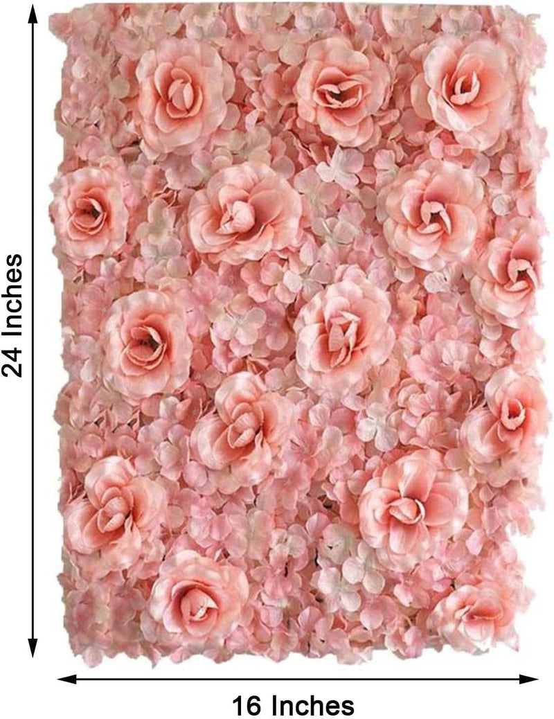 UV Protected 3D Silk Flower Wall Mat - Blush Rose  Hydrangea -DIY Party Centerpiece Decor - 4 Pack
