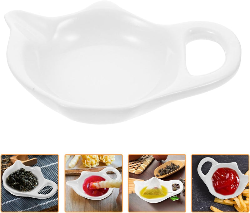 Cabilock 4pcs Teabag Holder Tea Bag Plate Decorative Ceramic Teabag Tray Delicate Teabag Dish Seasoning Dishes Soy Dipping Bowls Spoon Rests