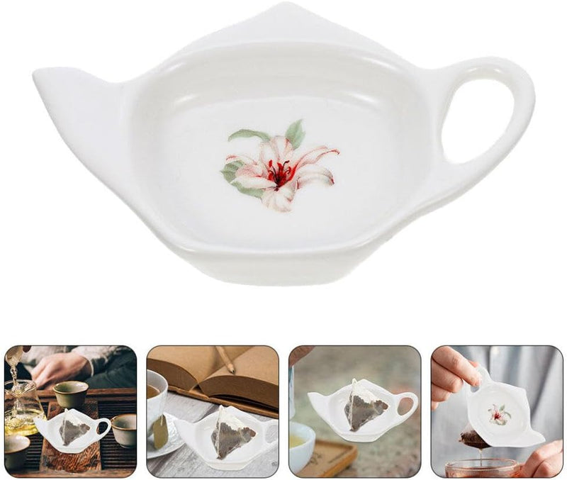 Kichvoe Tea Bag Coasters Ceramic Tea Bag Holder for Used Tea Bag White Porcelain Ceramic Teabag Tray Teapot Shaped Tea Bag Holder Spoon Rests Seasoning Dish Saucer