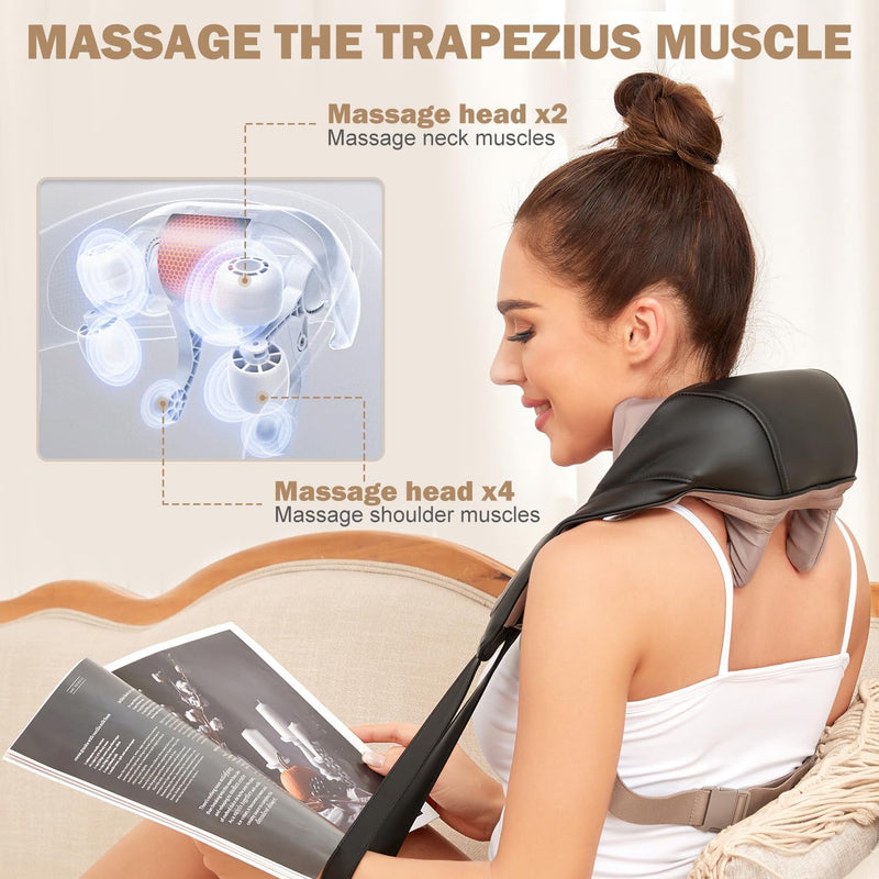 AIRSIDUN Shiatsu Neck Massager with Heat, 5D Kneading Electric Massager for Neck and Shoulder, Shiatsu Neck and Shoulder Massager for Pain Relief Deep Tissue for Home Office Gifts for Mom Dad