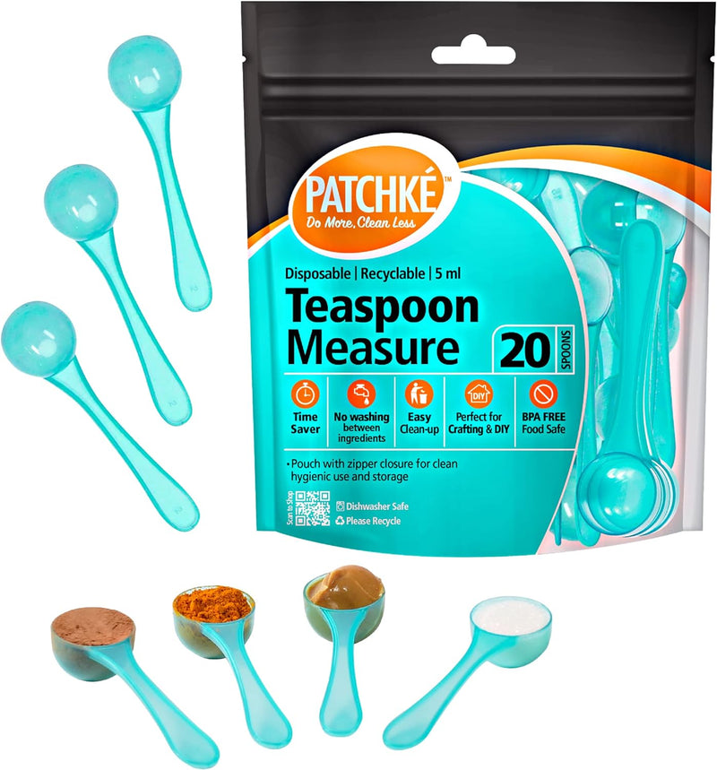 Disposable Teaspoon Measuring Spoons - Coffee Scoop Measure, Fits in Spice Jars [20 Pack - 5 ml]