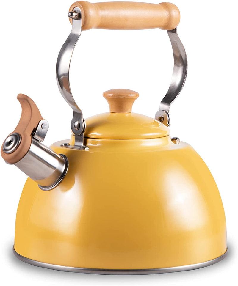 ROCKURWOK Tea Kettle, Tea Pot with Cool Touch Ergonomic Handle, Tea Kettle Food Grade Stainless Steel, Tea Kettle Stovetop, Kettle Teapot, Whistling Tea Kettle, Small Tea Kettle, 1.6 Quart (Yellow)