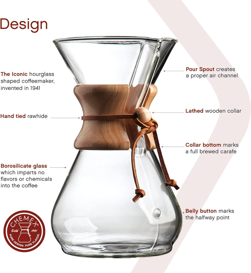 Chemex Pour-Over Glass Coffeemaker - Classic Series - 8-Cup - Exclusive Packaging