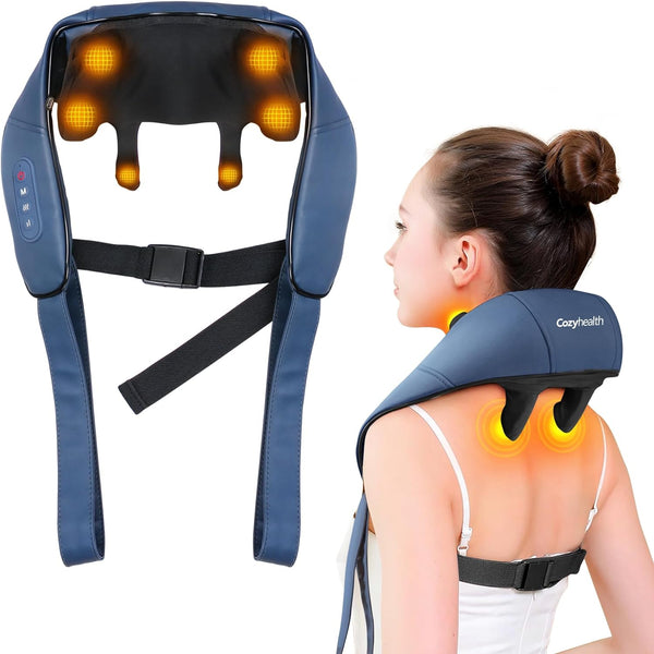 Neck Massager for Neck and Shoulder with Heat, Shiatsu Neck and Up Back Massager with Heat Kneading Massage Area, Portable Cordless Electric Neck Shoulder Massager for Pain Relief Deep Tissue