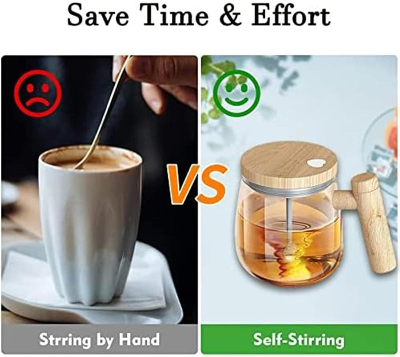 Electric Mixing Mug, 13.5oz Electric Self Mixing Cup with Lid, Self Stirring Coffee Cup, Electric High Speed Stirring Cup with Detachable Stirring Rod, for Office/Travel/Home Coffee/Tea-Transparent