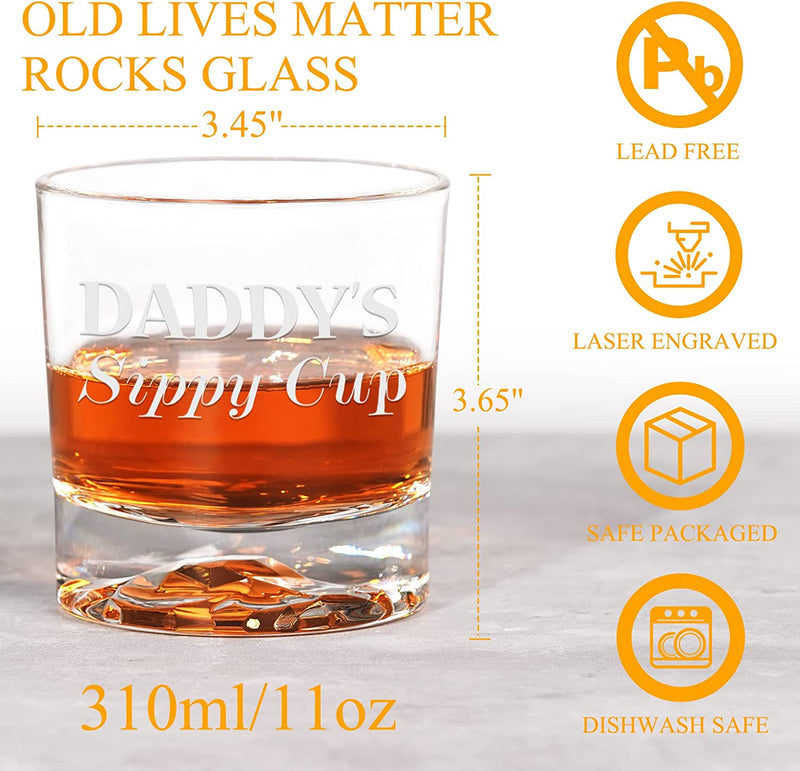 Gifts for Dad Men, Daddy's Sippy Cup Whiskey Glass, Funny Christmas Birthday Gag Dad Gifts Ideas from Daughter Son Kids, Christmas Stocking Stuffers, Bourbon Scotch Gifts for Expecting Father Husband