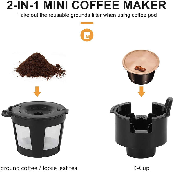 LITIFO Single Serve Coffee Maker for Ground coffee, Tea & K Cup Pod, 2-In-1 Small Coffee Machine with 6 to 14oz Reservoir, One-Button Fast Brew, Auto Shut-off & Self Cleaning Function (Black)