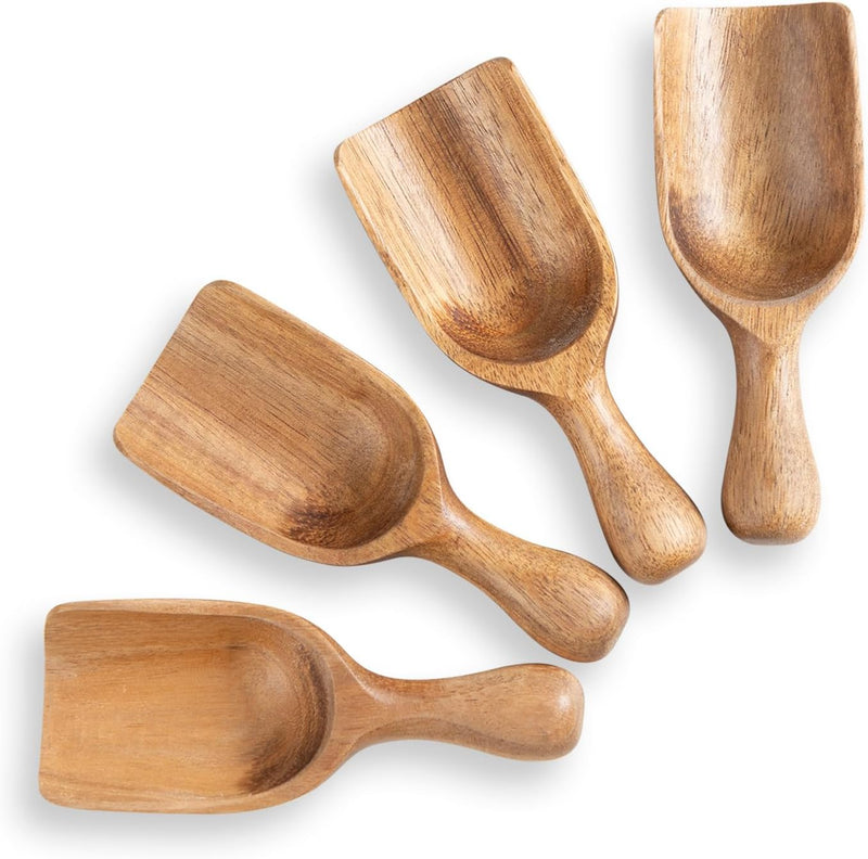 GinSent Wood Coffee Scoop-4 Pieces Small Measuring Spoons for Ground Coffee,Tea,Sugar,Seasoning-Multipurpose Wooden Scoop for Jars,Canisters,Bath Salts,Laundry Detergent(Black Walnut Wood)