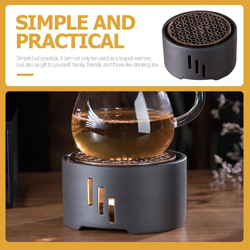 DEARMAMY Japanese Metal Teapot Heater Warmer Base Black Steel Tea Warmer with Tea Light Holder Candle Teapot Warmer for Teapot Tea Stove