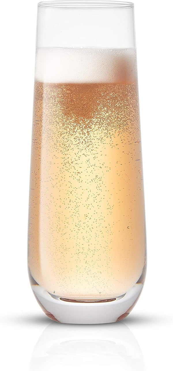 JoyJolt Milo Stemless Champagne Flutes Set of 8 Crystal Glasses. 9.4oz Prosecco Wine Flute, Mimosa Glasses Set, Cocktail Glass Set, Water Highball Glass, Bar Glassware