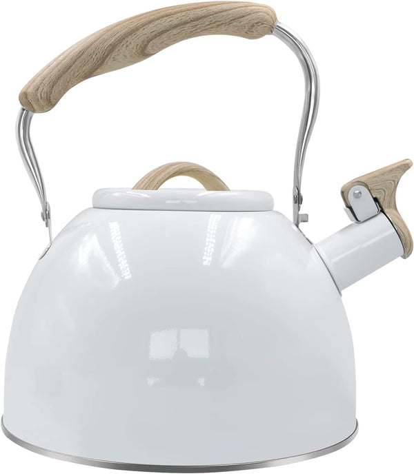 Awvlvwa Whistling Stovetop Tea Kettle, 2.6 Quart/3.0 Liter Stainless Steel, Food Grade Tea Pot for Stove Top, Tea Pot with Anti-Heat Handle, Anti-Rust, Suitable for All Heat Sources (Pure White)