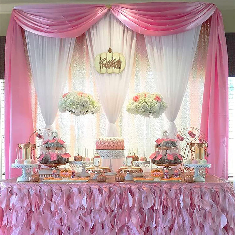 18FT Pink Sheer Wedding Arch Decor Set - Chiffon Drapes Table Runner Backdrop Valance Voile Scarf