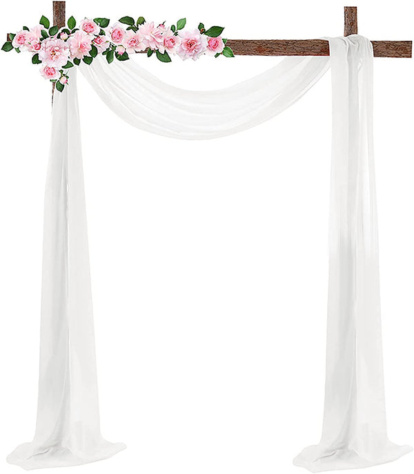 18FT Sheer Wedding Arch Drapes with Table Runner and Scarf Draping Panels - White Chiffon Fabric