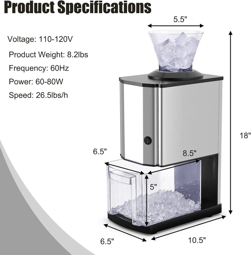 Nightcore Electric Ice Crusher, Ice Crushed Machine with Stainless Steel, Ice Crusher Idea for Home, Party and Gathering