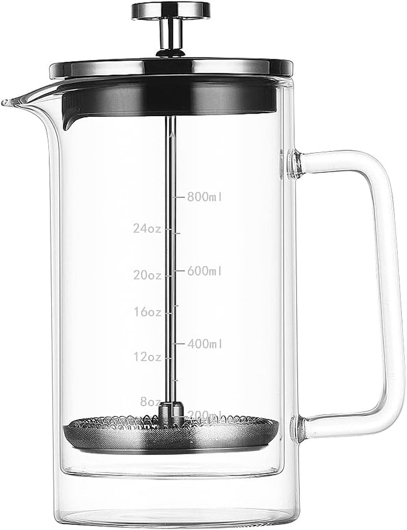 Upspirit French Press Coffee Maker, Coffee Presses Glass Double Wall Insulated Hot Cold Brew Coffee Tea Maker, 6 Cup Espresso Pot With 3 Filters, 27oz/800ml