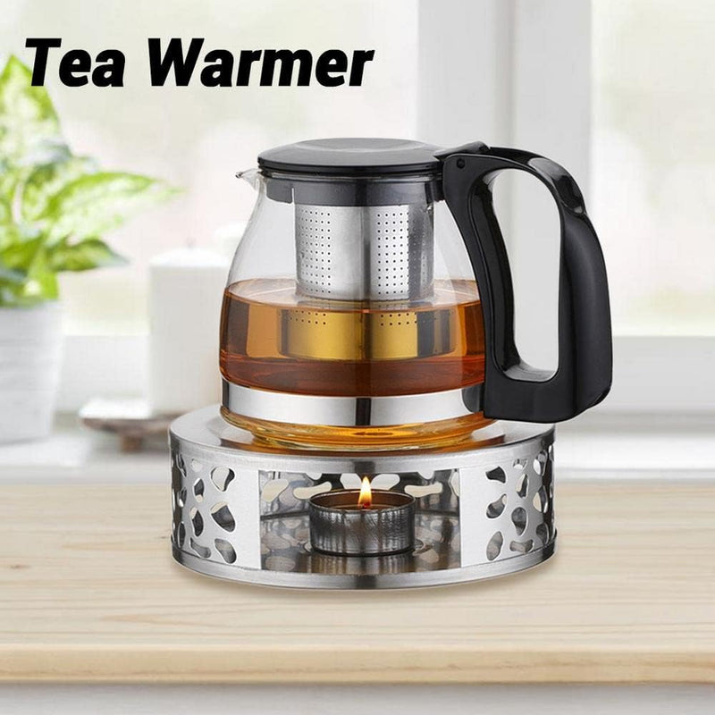 LinaLife Stainless Steel Coffee Tea Teapot Warmer Candle Light Round Base Heater Holder Candle Base Coffee Tea Warmer for Glass Teapot, Stainless Steel Teapot, Ceramic Teapot and Other Heatproof Dish