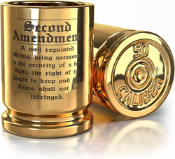 2A 50 Cal Brass Ceramic Shot Glasses - Set of 2 - Engraved 2A