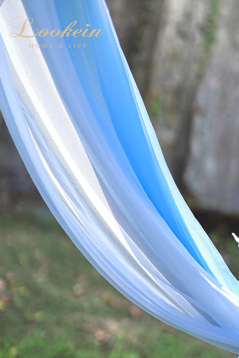 Wedding Arch Fabric Drapes Sheer Backdrop Curtain Panels - 3 Panels 30 x 6 Yards - Dusty Blue  White