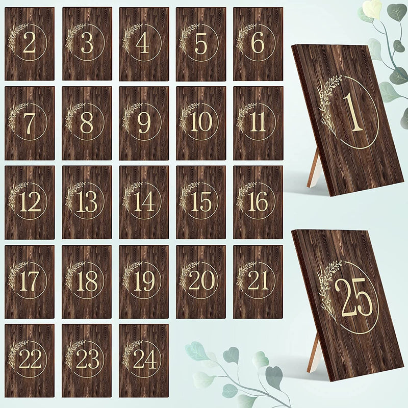 25 Pieces Rustic Wooden Wedding Reception Table Numbers Decors Country Wedding Table Decoration Self Stand Wedding Centerpieces Table Signs for Wedding Bridal Shower Restaurant Decor, Number 1 to 25