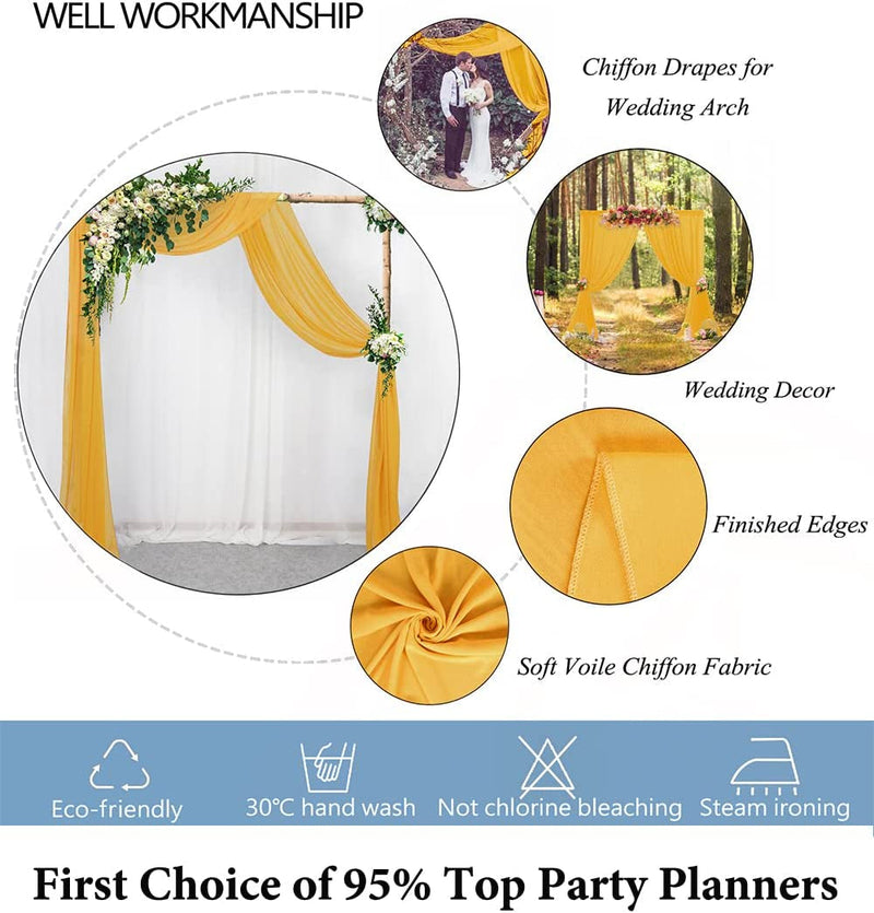 Gold Chiffon Wedding Arch Draping Fabric - 18Ft Ceiling Drapes for Ceremony Reception Decoration