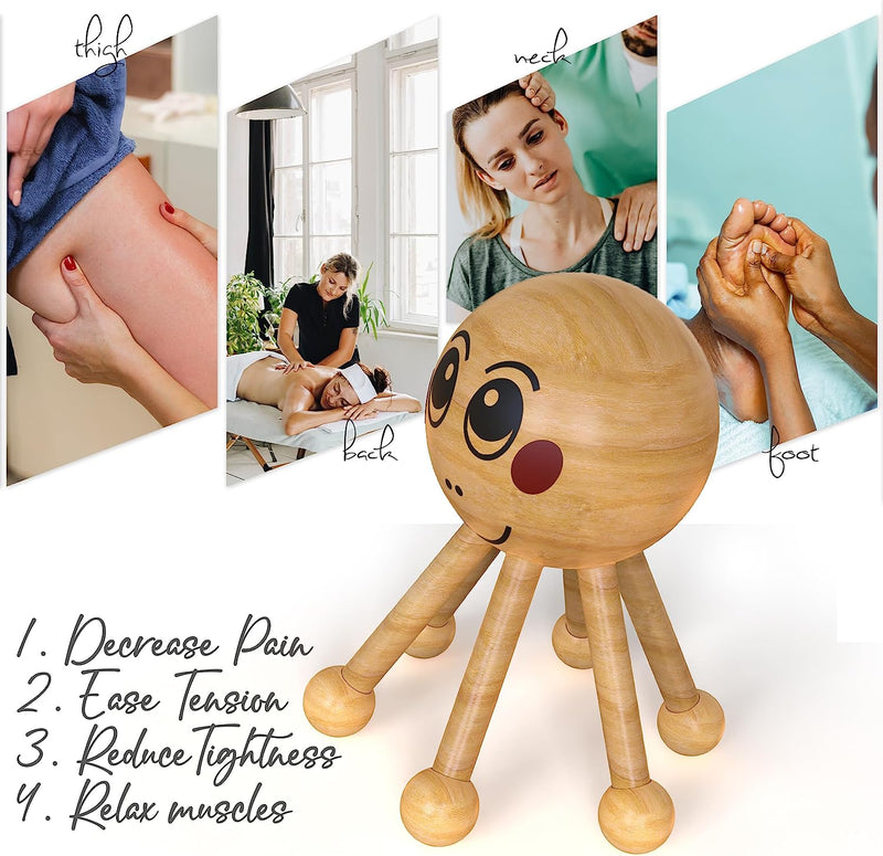 WEGO Wood Massager | Six-Leg Spider Shape Hand Held Massager | Hand Massage Therapy Tool for Full Body Massage, Lymphatic Drainage and Pain Relief