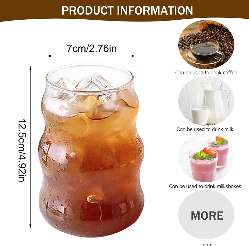 GUOJOZO 2 Pcs Ribbed Glass Cups 18 Oz Vintage Drinking Glassware Ripple Cocktail Glasses for Iced Coffee Juice Beverage Milk