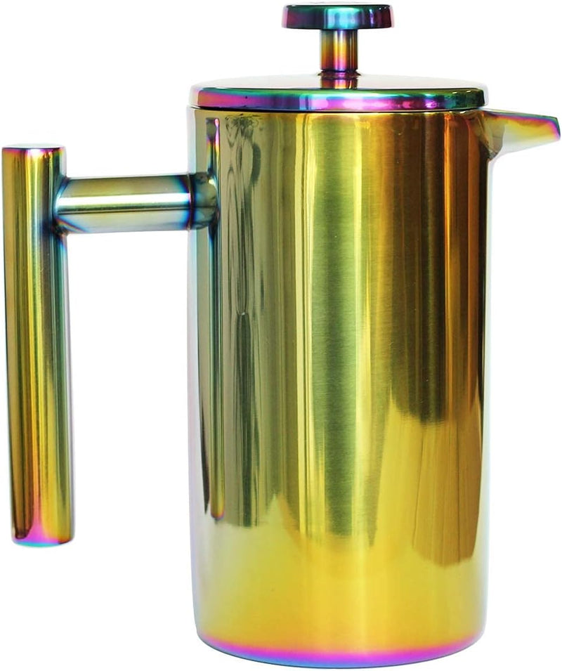 MAGICAFÉ French Press Coffee Maker – 1 or 2 Cups Small Stainless Steel Coffee Maker Double Walled French Press Rainbow 12oz/350ml