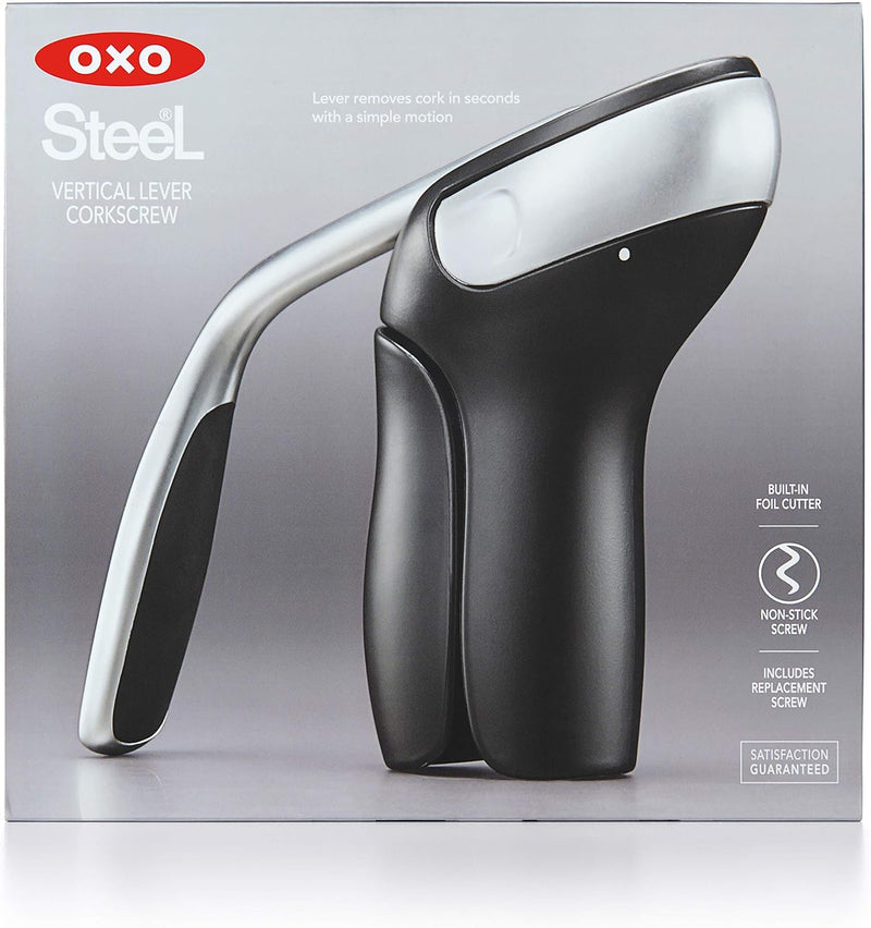 OXO Steel Vertical Lever Corkscrew with Removable Foil Cutter